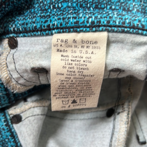 Rag & Bone Turquoise Blue Tweed Printed Leggings Jeans Pants - Picture 8 of 12